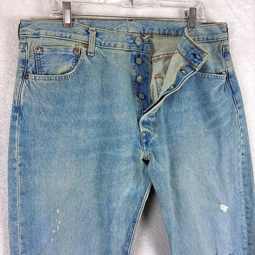 Levis 501 Jeans Mens 36x34 Faded Distressed Whiskered Button Fly Classic Preppy